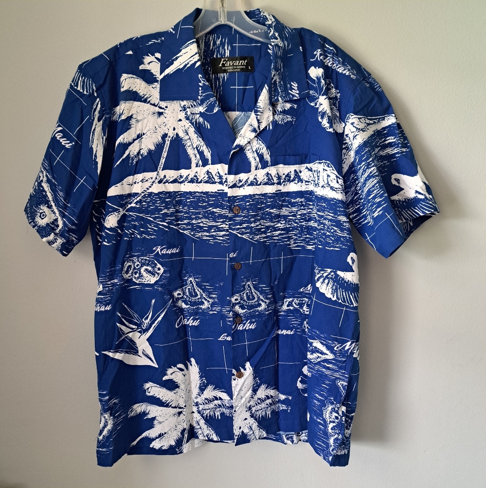 Favant Vintage Hawaiian Button up Shirt 100% Cotton Large